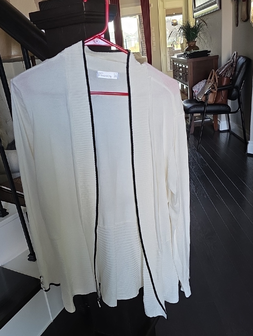 89th & Madison Cream Open-Front Cardigan with Black Trim
